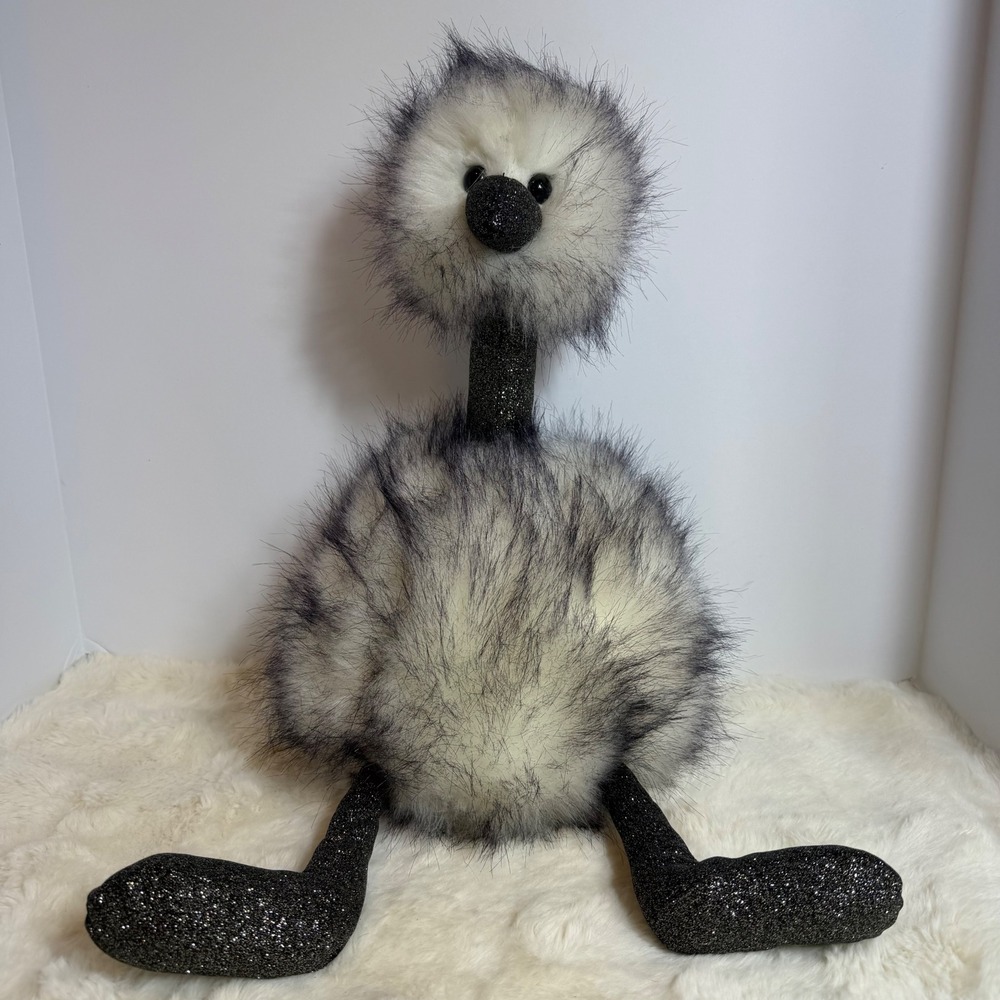Jellycat Pom Pom Dazzle Ostrich 21" Large Plush Gray White Glitter Retired Rare